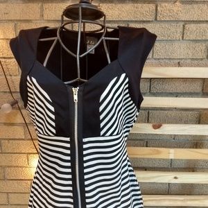 Fitted Black and White Striped Dress